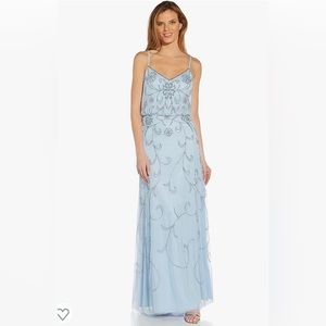 Adrianna Papell Women's Beaded Blouson Dress sz2 elegant sky